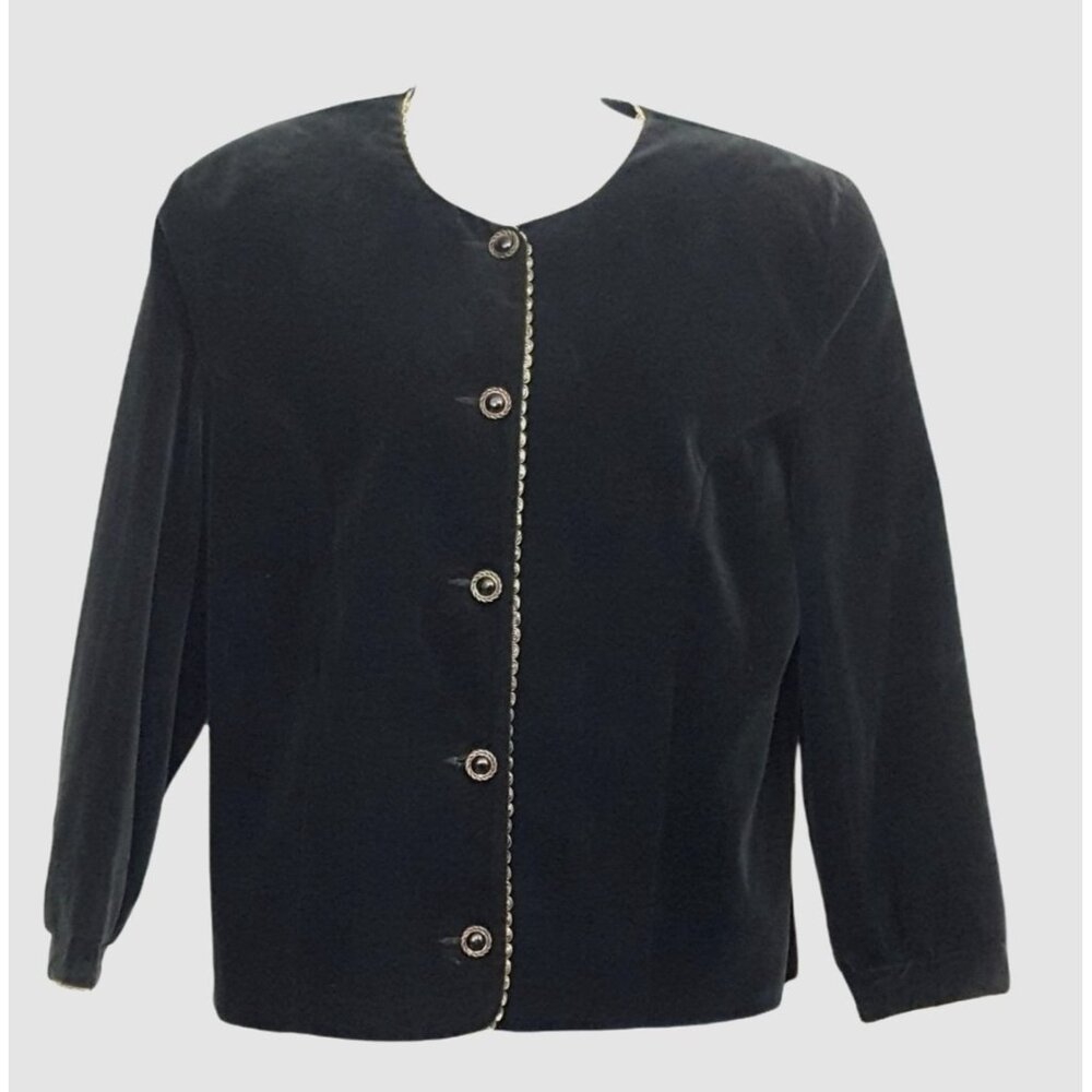 TanJay Womens Velvet Blazer Vintage‎ Size 10 Black Button Up Suit Jacket